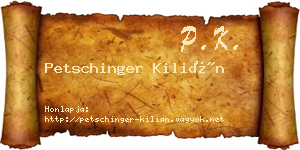 Petschinger Kilián névjegykártya